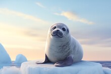 Seal On Ice Floe In The Ocean. 3d Illustration