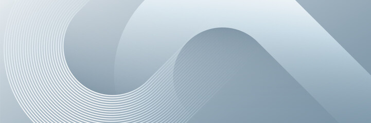 Wall Mural - Abstract white and grey gradient geometric background. Modern shiny white diagonal rounded lines pattern. Minimal geometric. Futuristic concept. Horizontal banner template. Vector Illustration