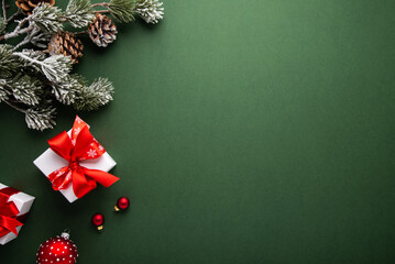 Wall Mural - merry christmas and happy holidays greeting card, frame, banner. new year. noel. red christmas ornam