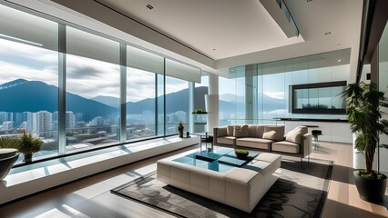 modern living room with pool