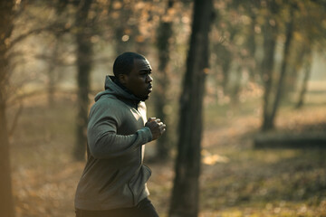 Wall Mural - Young fit man running in a outdoor park