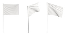White Flag Waving In The Wind On Flagpole. Isolated Flag