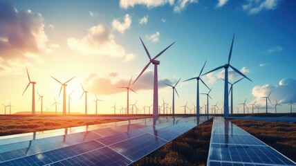 Leinwandbilder - An image of renewable energy sources like wind turbines and solar panels, symbolizing eco-friendly solutions for clean energy