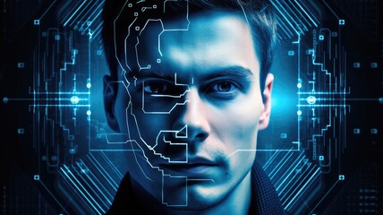 Leinwandbilder - Visualize a person using biometric authentication methods for secure access and identity verification