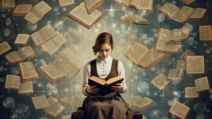 Aufkleber - A person with a book and a tablet, illustrating a blend of traditional and digital learning solutions