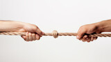 Fototapeta  - two hands pulling rope on white background