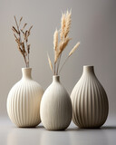 Fototapeta Uliczki - Dried flowers in white ceramic vases. Minimalistic interior decoration concept