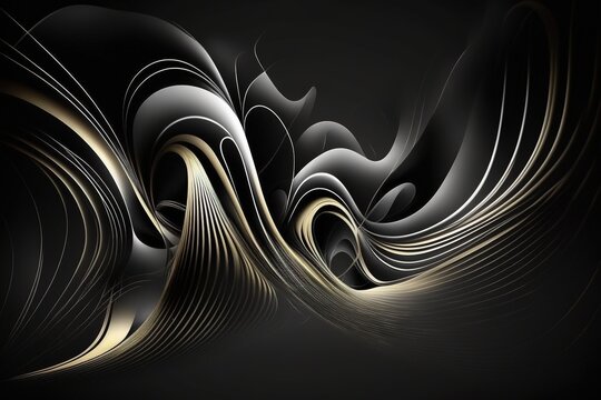 Abstract waves, abstract golden waves, waves on the wall, digital art illustration, color