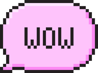 Fototapete - Pixel art dialogue box with wow acronym. Speech bubble in the mood of 90's game. Vector 8-bit retro style illustration for card, social media, banner, stickers.