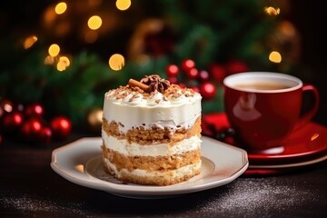 Sticker - tasty christmas cake and cup of coffee winter