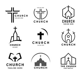 Christian church logo with cross. Vector collection.