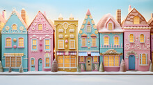 Gingerbread Houses. Christmas Fairy Village Landscape. AI Generated Image