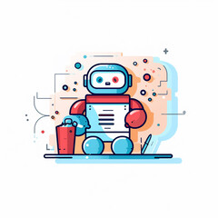 Poster - A line art sticker icon of a robot holding a data chart, indicating AI's involvement in data analytics and visualization.