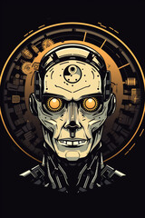 Poster - A line art icon of a robot with gears inside its head, symbolizing the computational nature of AI.