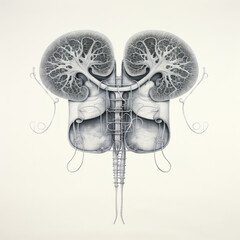 Poster - A line art drawing of a kidney, showing its distinct renal pelvis and tubules.