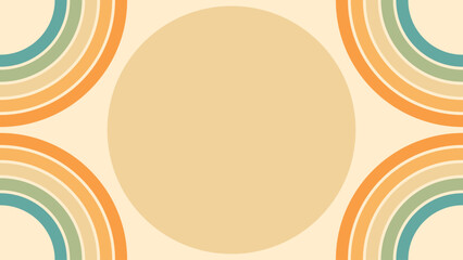 Wall Mural - abstract background of rainbow and sun groovy wavy line design in 1970s hippie retro style. vector p