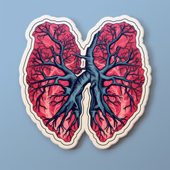 Poster - A line art sticker icon of a pair of lungs, emphasizing the lobes and bronchial branches.