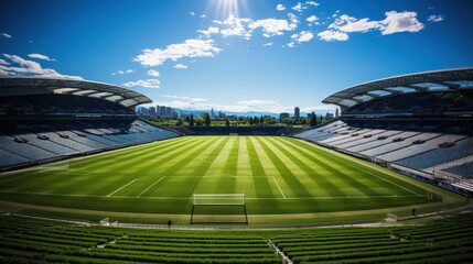 Sticker - A soccer stadium with a lawn field