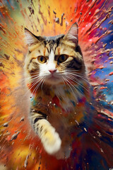 Fototapete - An abstract surreal photograph of a Cat splashed in bright paint, symbolizing freshness and health. 