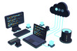 Cloud technology computing concept. Modern cloud technology. Data center isometric concept. 3D cloud technology with datacenter. Web hosting concept. 3D rendering