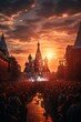 Historic Red Square in Moscow during a cultural event or festival, Generative AI 