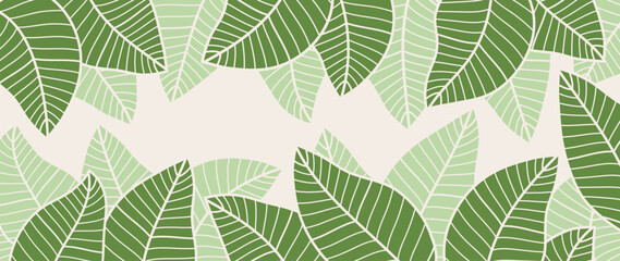 Wall Mural - Abstract botanical art background vector. Natural leaf pattern. Simple modern style tropical elements, illustrated Design for fabric, print, cover, banner, wallpaper.