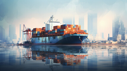 Poster - Cargo ship sailing at ocean, Global business logistics and transportation international container ship in the ocean freight transportation