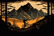 cyclist in mountain forest, cycling, digital art style, illustration painting