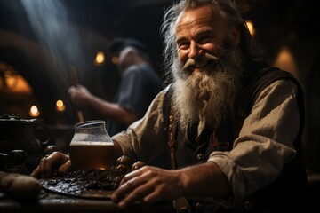 Wall Mural -  Proud Bavarian brewer tapping a fresh keg of beer, capturing the excitement of the first pour, Generative AI