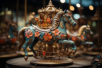 Wall Mural - Whimsical carousel with horses and other themed figures, Generative AI 