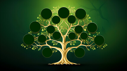 Wall Mural - Family tree with empty cells, template on green background