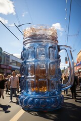 Wall Mural -  Giant beer mug-shaped float in the Oktoberfest parade, Generative AI