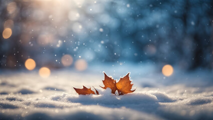 Poster - Magical winter background with snow and soft light with bokeh background