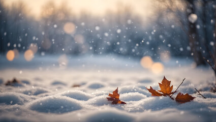 Poster - Magical winter background with snow and soft light with bokeh background