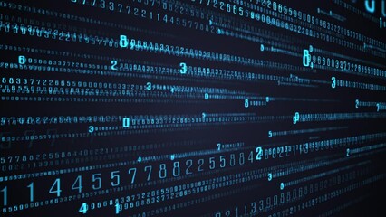Close up of Neon Blue Digital Data Array in a 3D animation