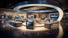 High-end electronics store with interactive product showcases