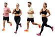 © muse studio - People in sportswear and running shoes training jogging. Runners are friends of athletes in full growth active lifestyle.  Transparent isolated background.