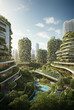 image vertical of a city with smart neighborhoods with solar panels, surrounded by lush vegetation, reflecting the harmony of technology and sustainable living