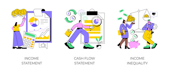 Poster - Balance sheet abstract concept vector illustration set. Income and cash flow statement, income inequality, financial plan and report, company debt, accountancy service, document abstract metaphor.