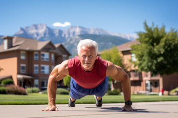 Wall Mural - Old man doing exercise in the park