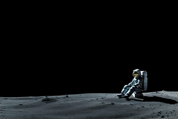 Wall Mural - spaceman or astronaut sitting on the moon.