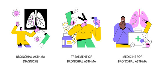 Poster - respiratory illness abstract concept vector illustration set. bronchial asthma diagnosis, treatment 