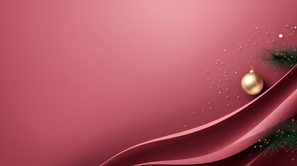 Wall Mural - Christmas and New Year holiday background. Christmas Golden decoration and Christmas tree branch on cosmetic pink background with copy space for text. The concept of Christmas and New Year holidays.