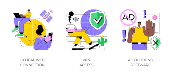 Fototapete - network access abstract concept vector illustration set. global web connection, vpn access, ad block