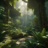 Fototapeta  - A computer-generated visualization of the complex ecosystem of a tropical rainforest, teeming with life1