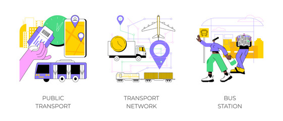 Poster - urban transportation abstract concept vector illustration set. public transport, transport network, 