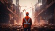 a construction worker is looking out at construction site Generative AI