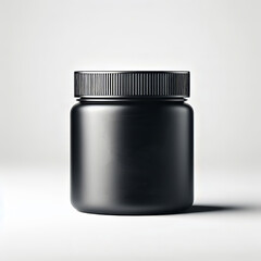 Black plastic jar with cap isolated on white background. 3d illustration