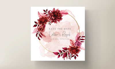 Wall Mural - beautiful maroon flower and leaves wedding invitation template