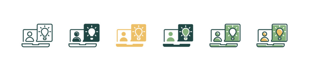 Fototapete - Online meetings give ideas for problem solving business with laptop and lightbulb icon vector creative innovation bright light with computer symbol illustration